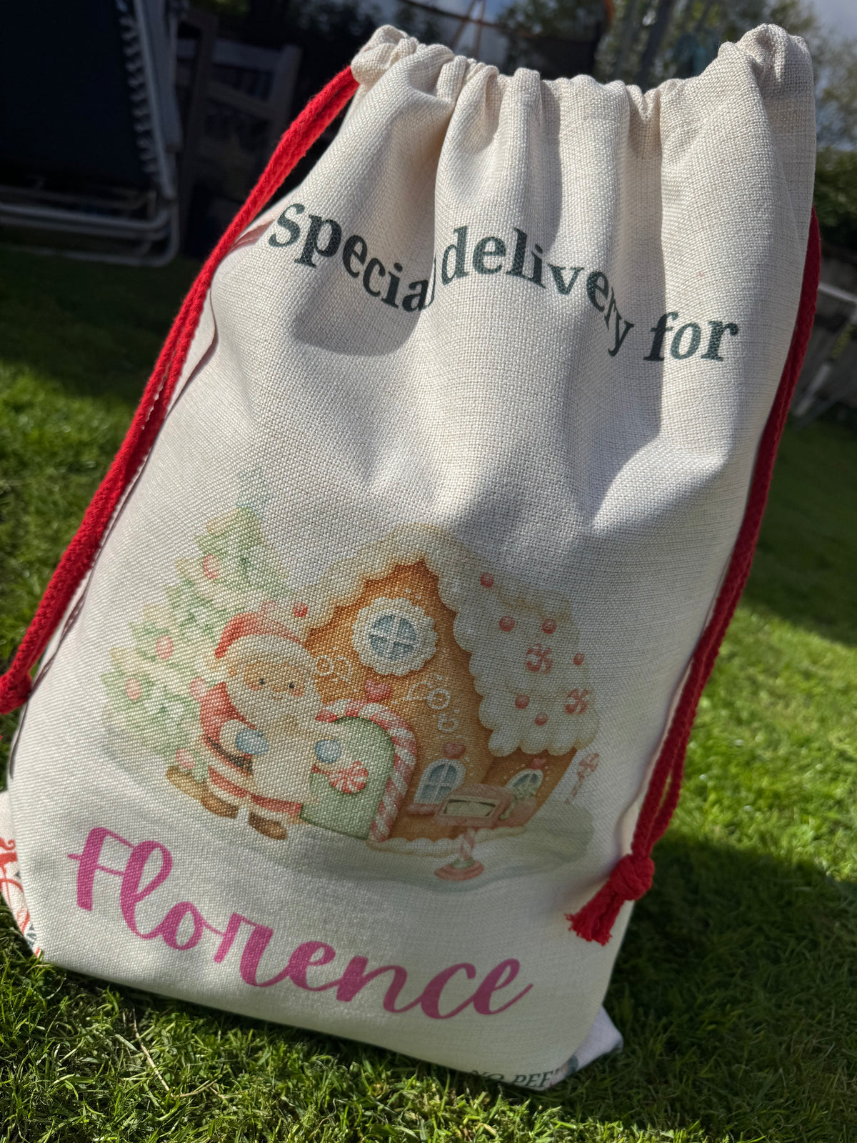 Personalised Santa sack - Santa/ gingerbread house