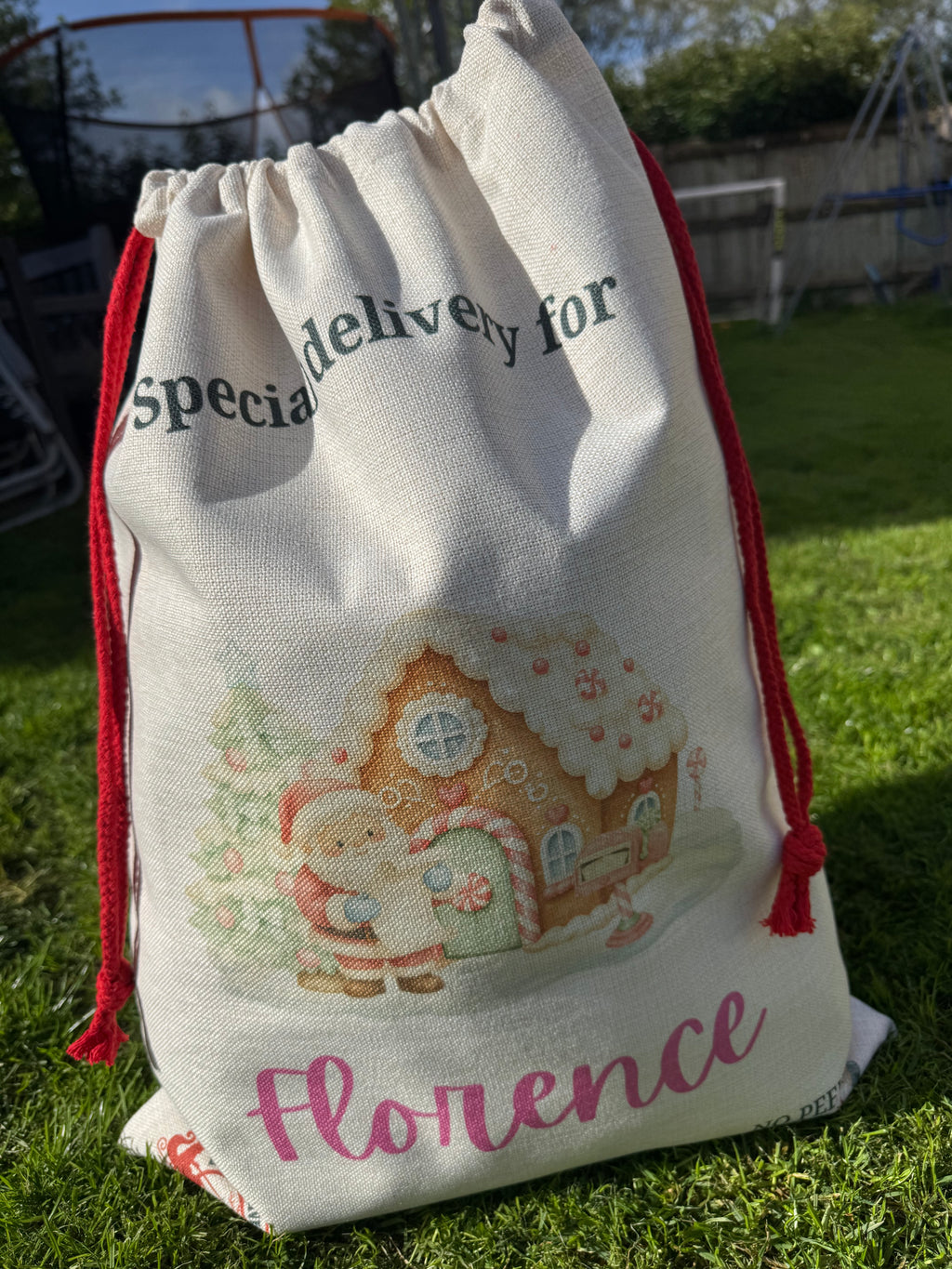 Personalised Santa sack - Santa/ gingerbread house