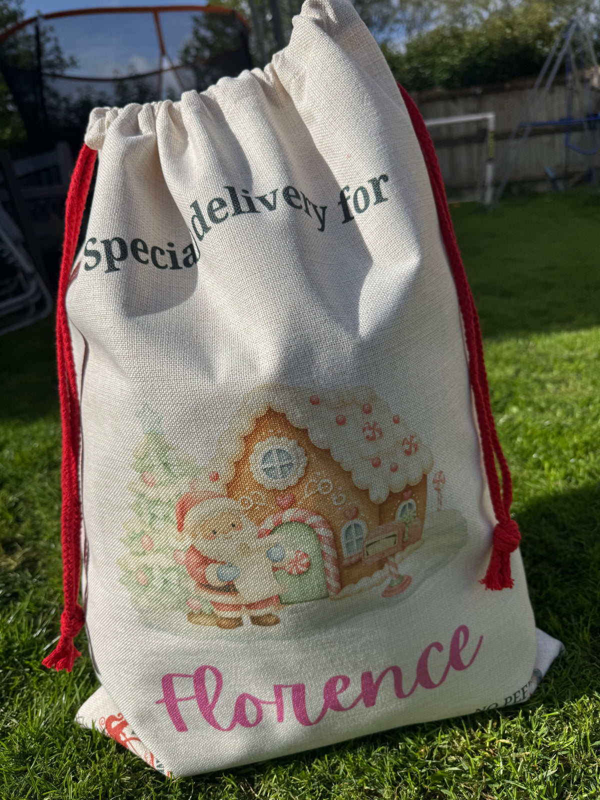 Personalised Santa sack - Santa/ gingerbread house