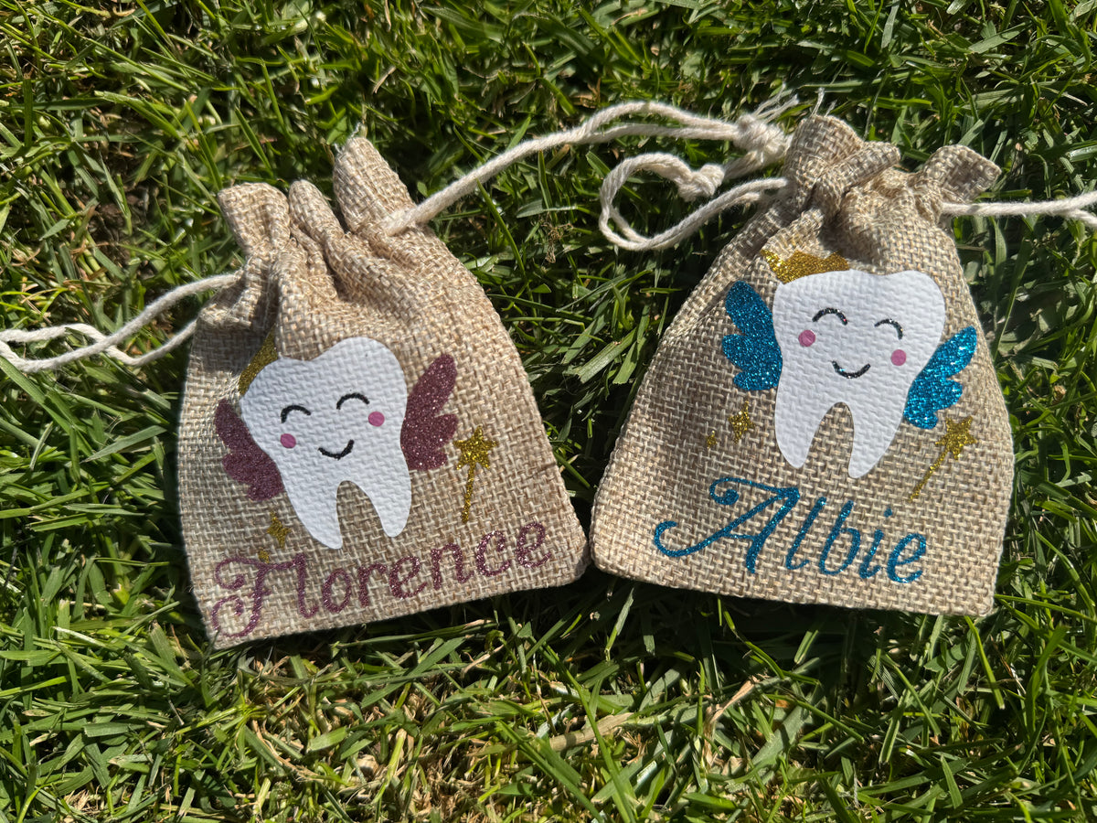 personalised glitter tooth fairy bag and foiled letter