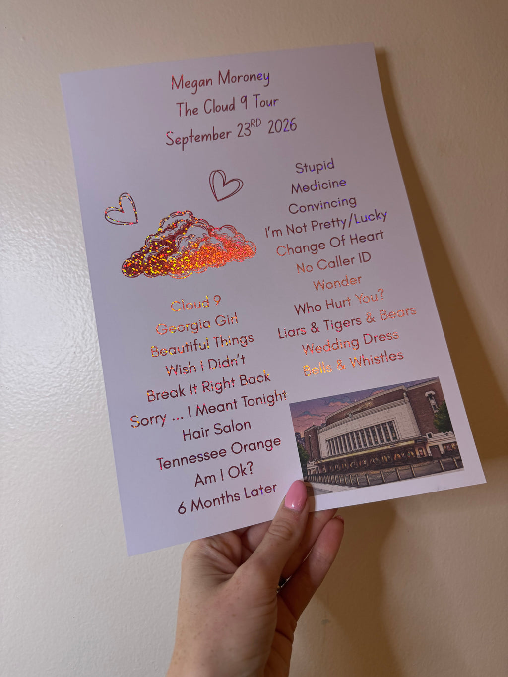 Foiled set lists! Inspired by Megan Moroney