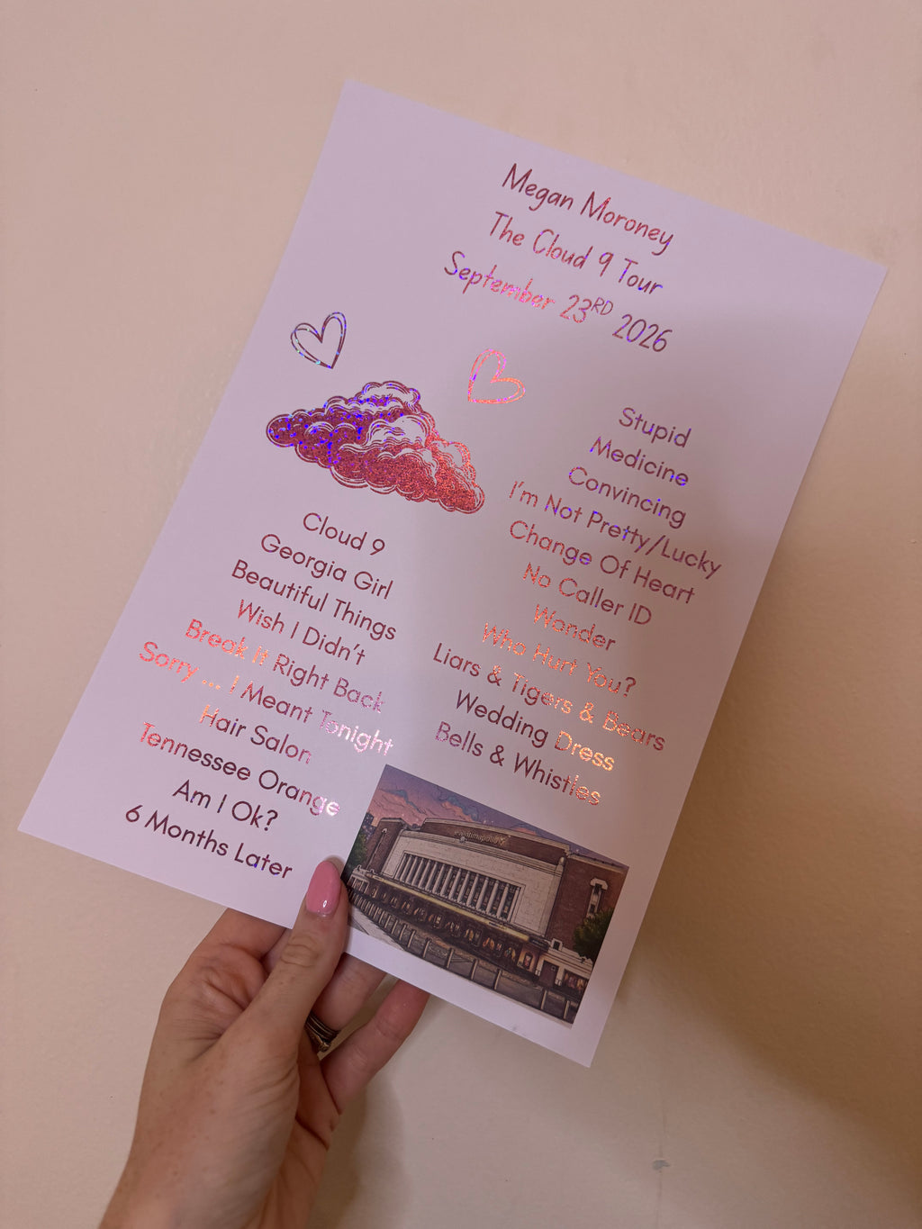 Foiled set lists! Inspired by Megan Moroney