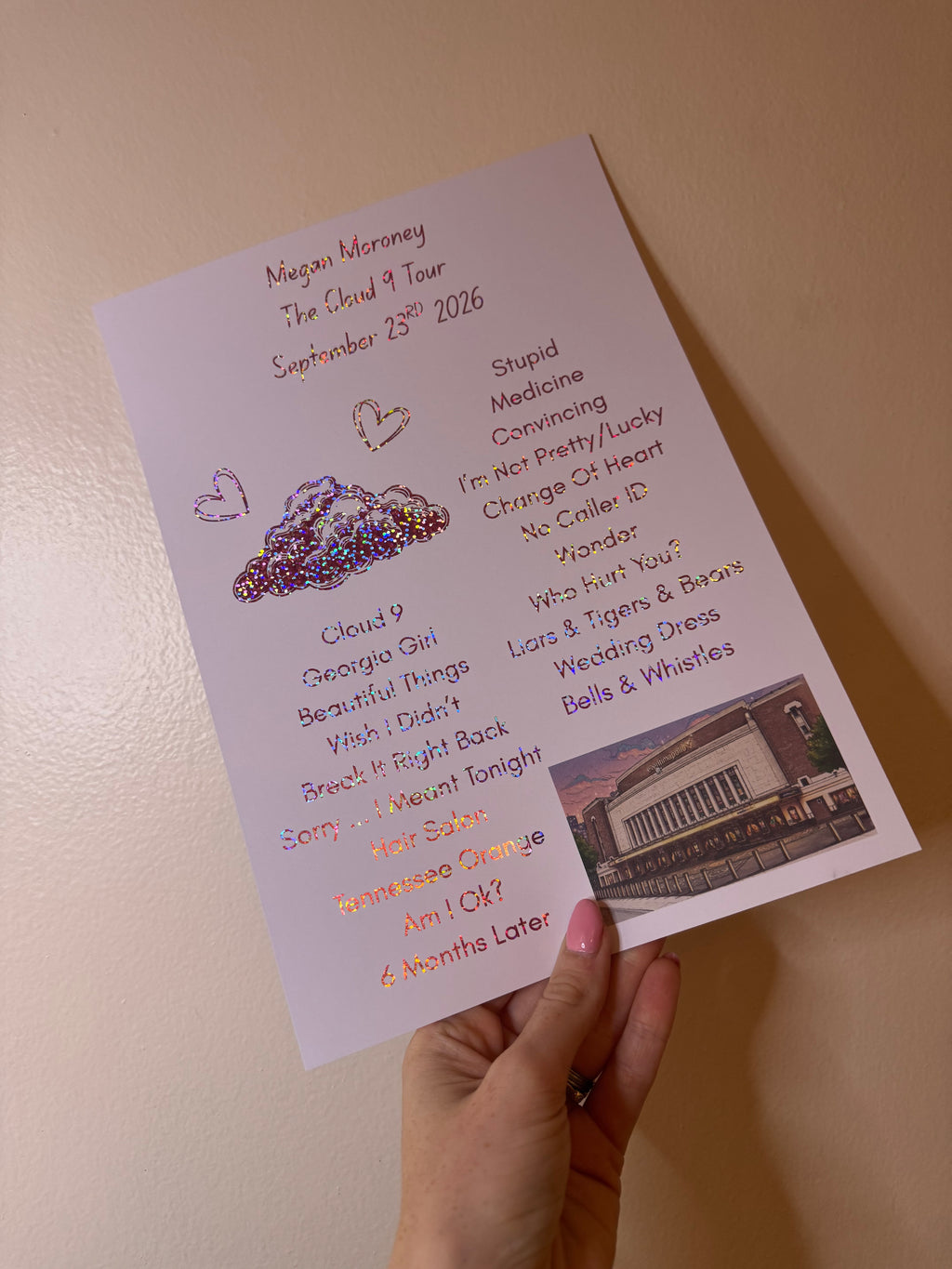Foiled set lists! Inspired by Megan Moroney