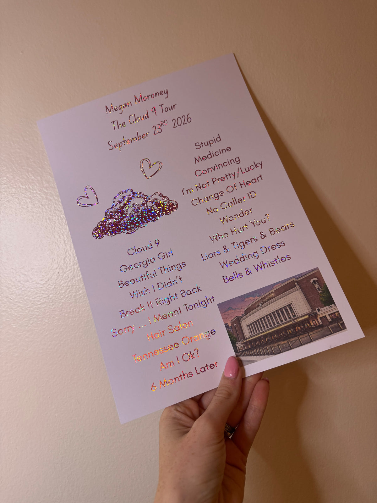 Foiled set lists! Inspired by Megan Moroney