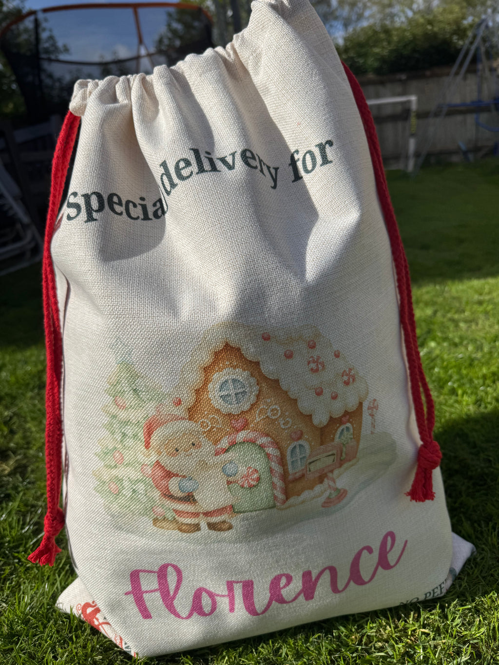 Personalised Santa sack - Santa/ gingerbread house