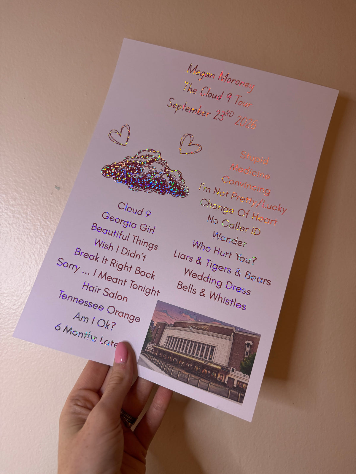 Foiled set lists! Inspired by Megan Moroney