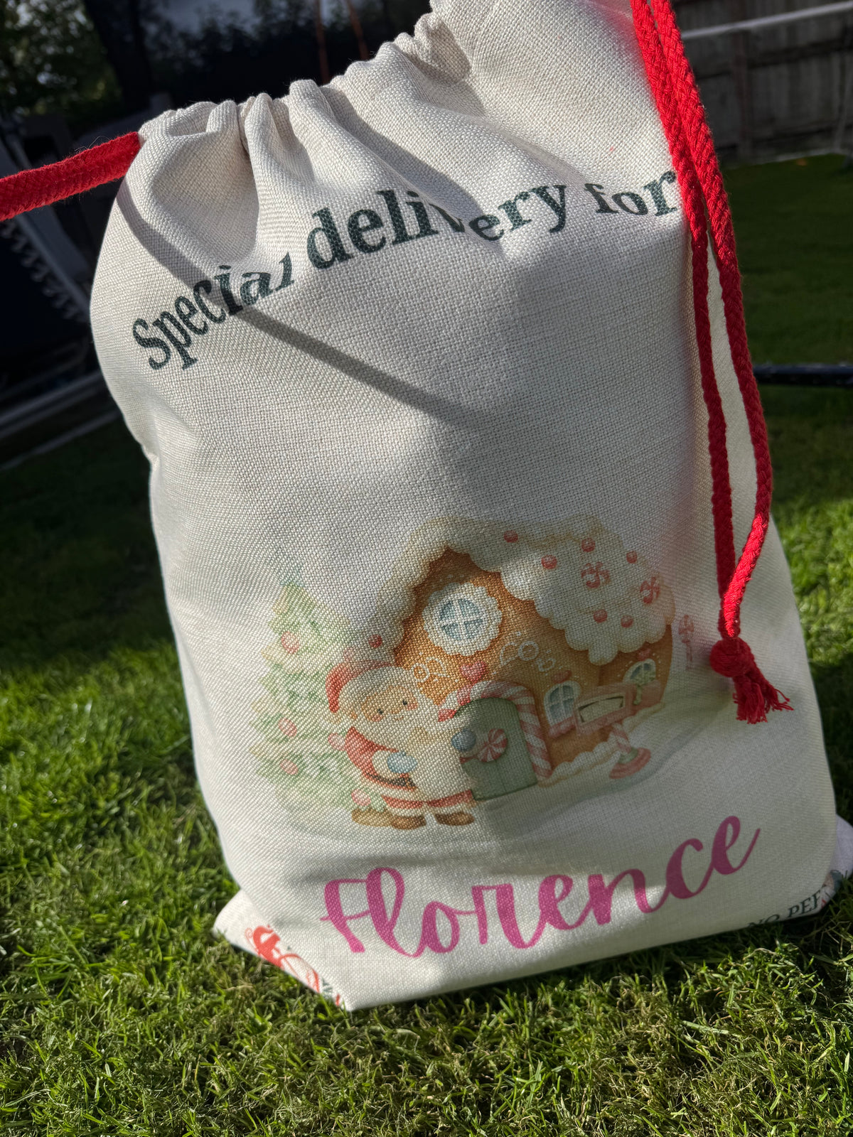 Personalised Santa sack - Santa/ gingerbread house